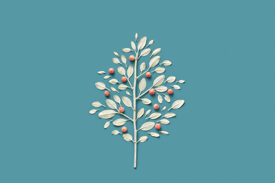 Arrangement of paradise apples, silver twigs and leaves