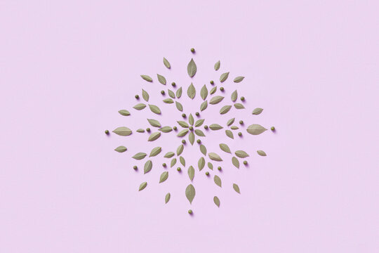 Accurate arrangement of green tree leaves and buds