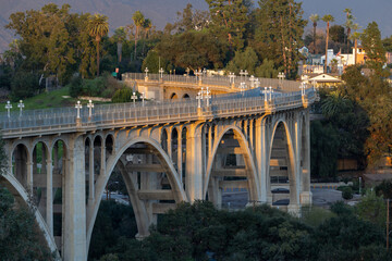 Colorado Street Bridge in Pasadena at golden hour