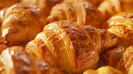 Obraz na płótnie Canvas Close-up of fresh, tasty and crispy croissants