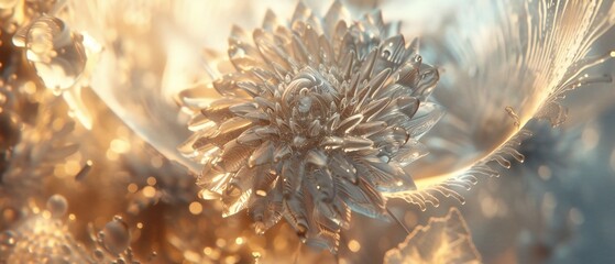 Frost-Bound Charm: Macro capture unveils dandelion's frosty allure, bound in cold enchantment. - obrazy, fototapety, plakaty