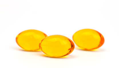 Fish oil,Omega-3,lecithin,DHA, Vitamins capsules on white background. healthy supplements,extraction oil capsules
