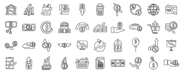 Fototapeta na wymiar Inflation icons set outline vector. Cost increase money. Business gold rise value