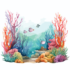 Bottom of the sea watercolor Flat vector illustration