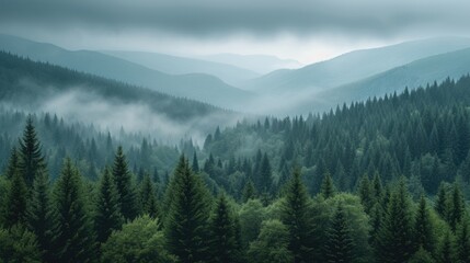 Fototapeta premium Mystical Foggy Forest at Dawn