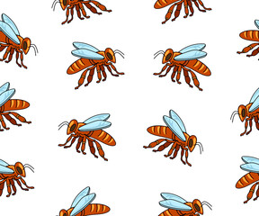 Bee, insect, animal, apiary and beekeeping, seamless background and pattern. Honey bee, bee-garden and apiculture, illustration