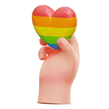 3D Hand Holding Rainbow Heart Illustration