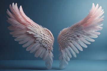 Obraz premium an angel feather wings on blue background