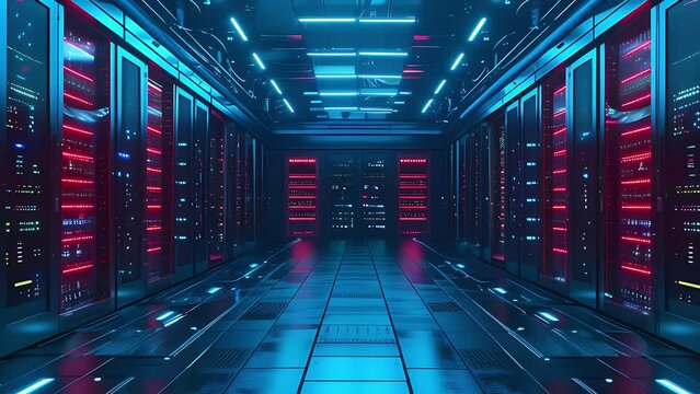 Futuristic Server Room, with Zoom Animation.