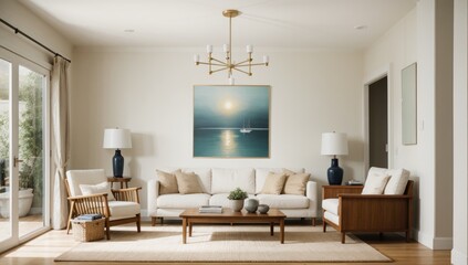 modern living room with wall art, mockup wall art. 3D render