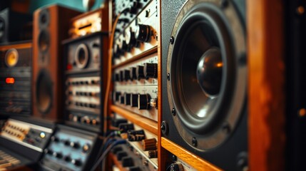a large collection of sound equipment