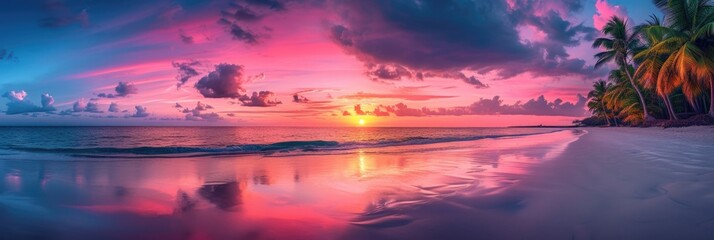 Fototapeta na wymiar Tropical Beach Ablaze with Sunset Colors