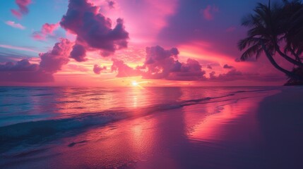 Fototapeta na wymiar Dramatic Sunset Skies Over a Secluded Beach