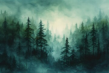 Ethereal Trees in a Watercolor Woodland
