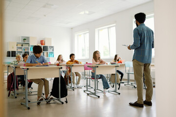 Educator managing classroom session 