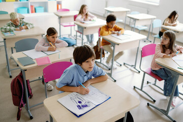 Students working on written task 