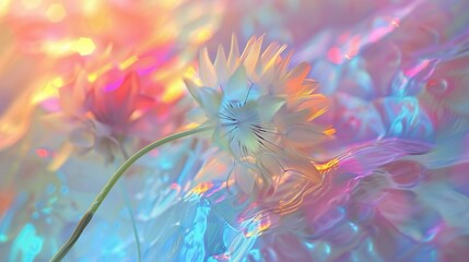 Iridescent Bliss: Soft, shifting hues accompany dandelion's serene wavy motion. - obrazy, fototapety, plakaty