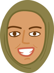 Character smiling woman. Muslim,young and aged. Vector outline illustration, linear, thin line, hand drawn sketch, doodle 