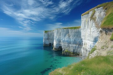 Aerial Panoramic View of Sea Cliffs and Azure Waters