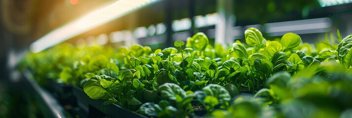 Lush green lettuce plants are neatly arranged in rows inside a greenhouse, where they are thriving under controlled environmental conditions for hydroponic farming - obrazy, fototapety, plakaty