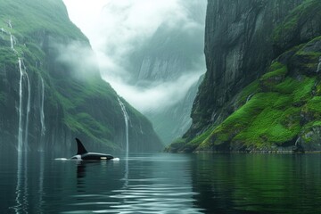 Serene Misty Fjord with Orca