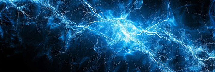 And intricate network of intense, glowing blue electricity arcing through a pitch-black space, resembling a scientific illustration of plasma