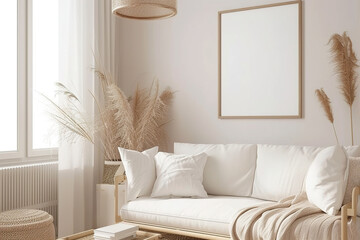 Elegant interior frame mockup in bright room