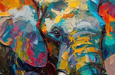 A painting of an elephant with a vibrant splash of colorful paint on its face, showcasing unique artistic expression.