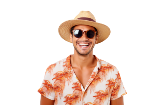 Portrait happy man with summer holiday beach outfits isolated on transparent background for realax at beach on vacation, travel and holidays vacation concept. - Powered by Adobe