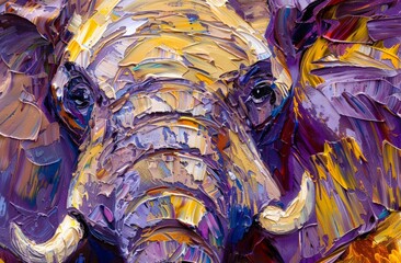 Acrylic painting of an elephants head, showcasing intricate details and vibrant colors.