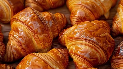 photo of croissants covered with transparent shiny glaze