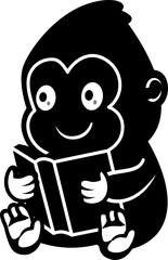 Cute Gorilla Reading Book Cartoon Vector Icon Illustration Animal Education Isolated Flat Vector
