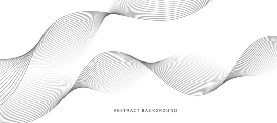 Lines for the background. Black stripes on a white background. Set of wavy lines. Multiple line waves. Creative line art. Grey waves with lines. Vector waves set. Curved wavy line, smooth stripe.