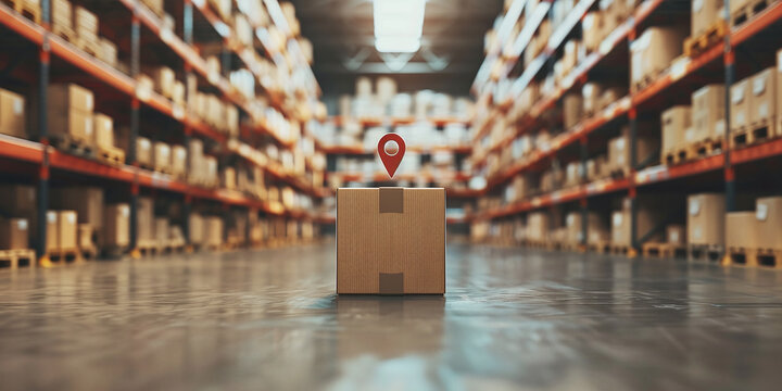 a parcel with location indication awaits dispatch at the distribution warehouse