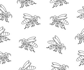 Bee, insect, animal, apiary and beekeeping, seamless background and pattern. Honey bee, bee-garden and apiculture, illustration