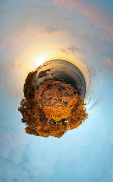 360 Beach sunrise - Little Planet - Spherical Panorama