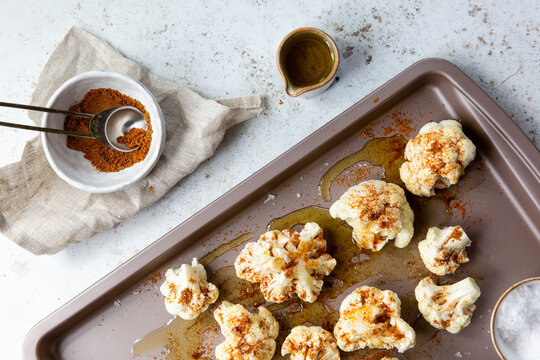 Spiced cauliflower ready for roasting