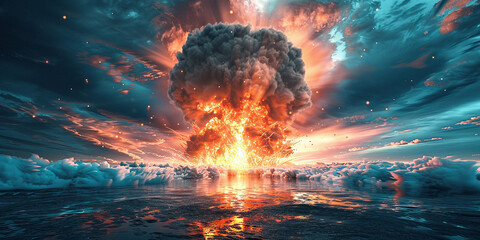 nuclear explosion with a pronounced shock wave - obrazy, fototapety, plakaty