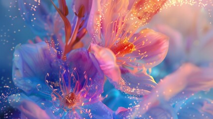 Obraz na płótnie Canvas Cosmic Fusion: Macro captures the otherworldly blend of cosmic particles with wildflower bluebell petals.