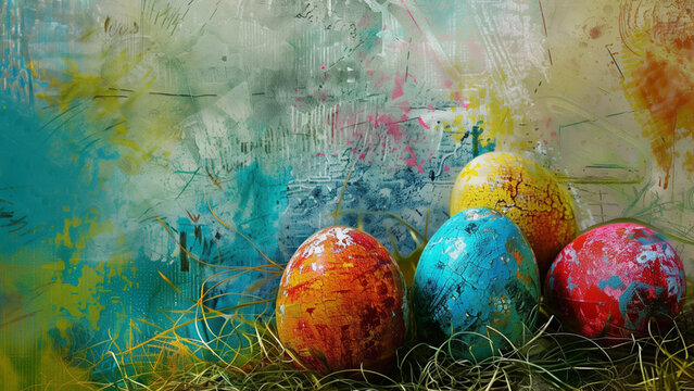 Easter Eggs on texture painted background