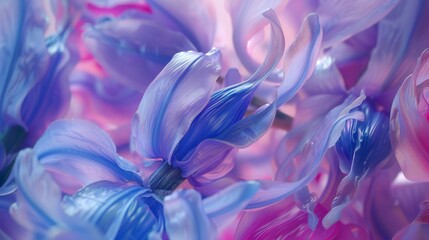 Fluid Holography: Close-ups reveal the ethereal flow of wildflower bluebell petals in holographic form. - obrazy, fototapety, plakaty