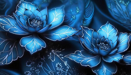 青色の滑らかな布と青い花　AI画像　ジェネレーティブAI