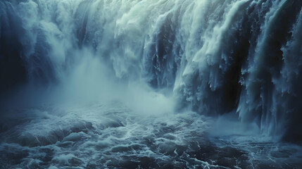 A cascading waterfall swells to new heights during rainfall - obrazy, fototapety, plakaty