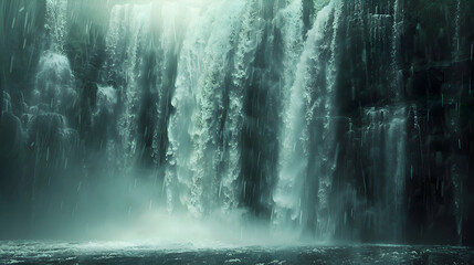 A cascading waterfall swells to new heights during rainfall