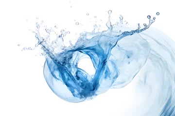 Poster Let your imagination flow with the elegant simplicity of a rounded splash of blue water isolated on a white background.  Generative AI, © Ajrak