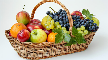 Naklejka na ściany i meble A fruits and vegetables basket in the white background