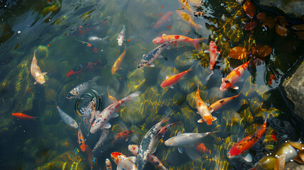 Naklejka na ściany i meble A crystal-clear stream teeming with colorful fish