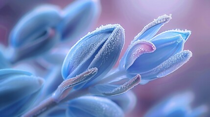 Frosty Bloom: Macro captures the delicate frost on wildflower bluebell petals, evoking a serene atmosphere.