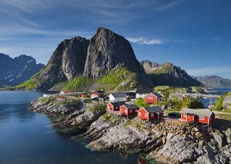 Fotobehang Reinefjorden Norwegen, Nordland, Lofoten, Moskenesoya, Reine, Reinefjorden, Hamnoya