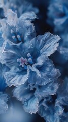 Frosty Harmony: Close-ups reveal the harmonious blend of frost and wildflower bluebell petals in macro shots.